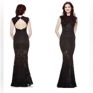 NWT Betsy & Adam Black Embroidered Lace Formal Mermaid Backless Gown 8 $259